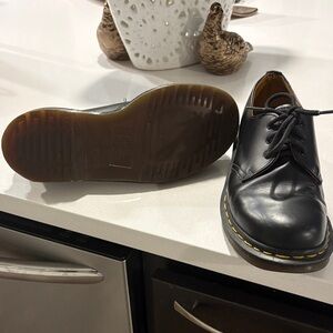 Dr. Martens Black Leather 3-Eye Derby with Yellow Stitching